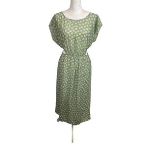 Rebecca Taylor | Green White Floral Silk Cutout Midi Dress